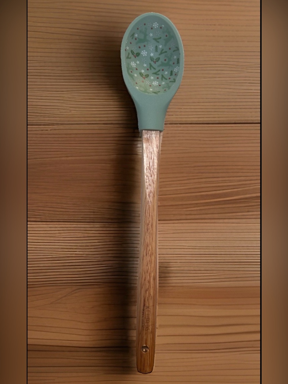 Krumbs Kitchen Farmhouse Holiday Silicone Cooking Spoon w/ Wooden Handle Ivy